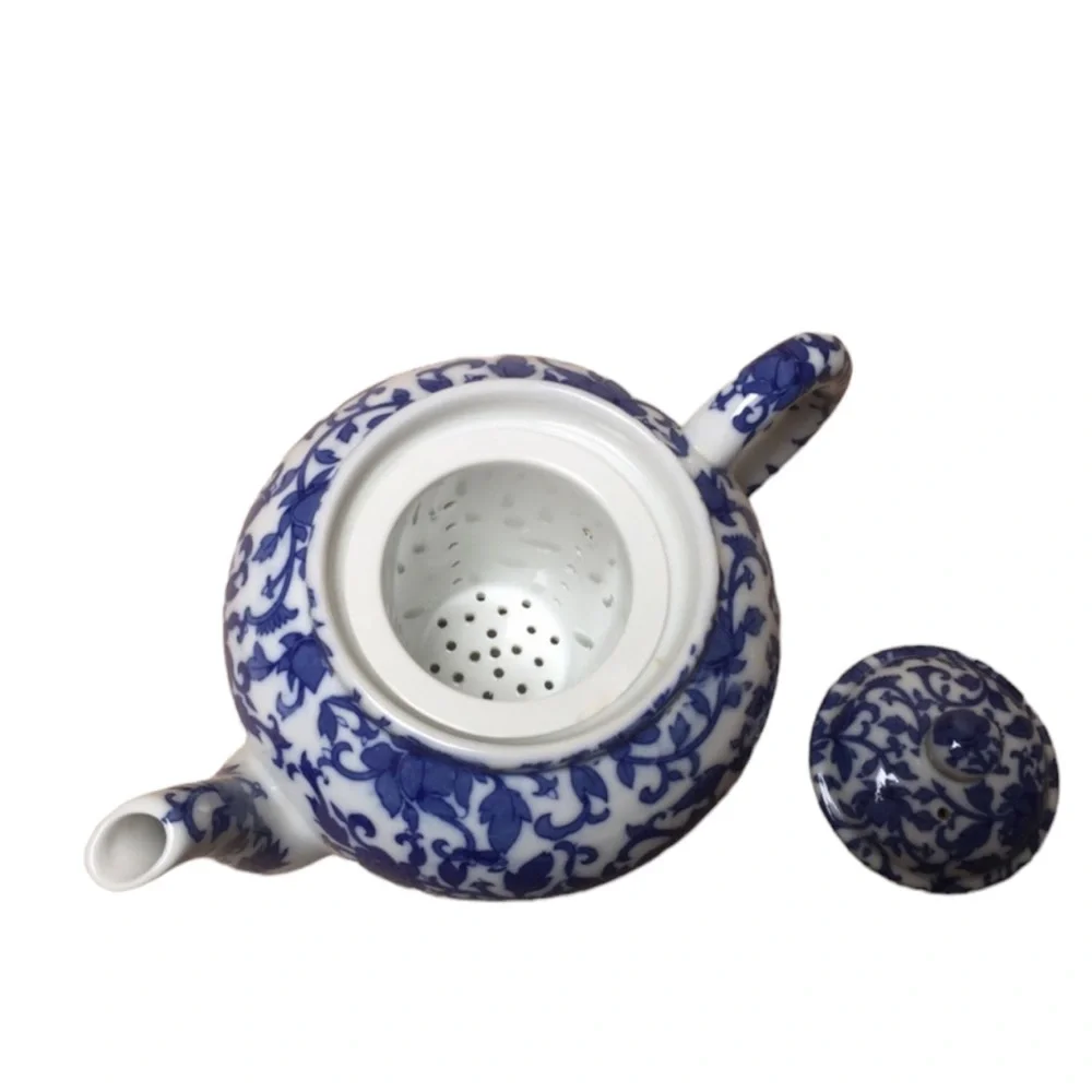 Williams Sonoma Teapot Decor Pot Kettle Accent blue white floral decorative tea